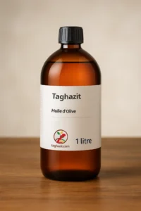 Bouteille de 1 litre d’huile d’olive vierge extra Taghazit, pressée à froid, 100% naturelle