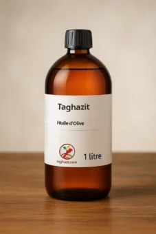 Bouteille de 1 litre d’huile d’olive vierge extra Taghazit, pressée à froid, 100% naturelle