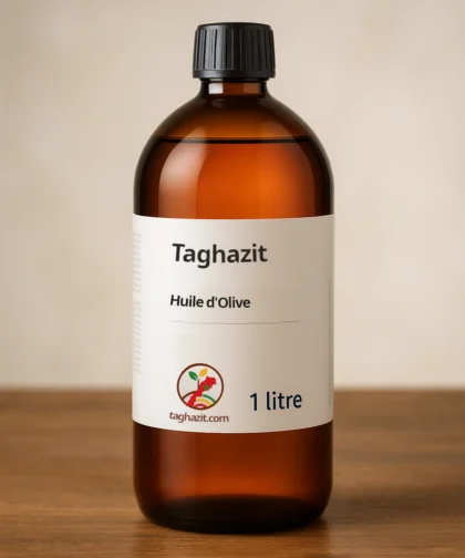 Bouteille de 1 litre d’huile d’olive vierge extra Taghazit, pressée à froid, 100% naturelle